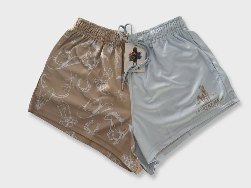 Aussie Footy Shorts Adult Horse Light Blue Footy Short