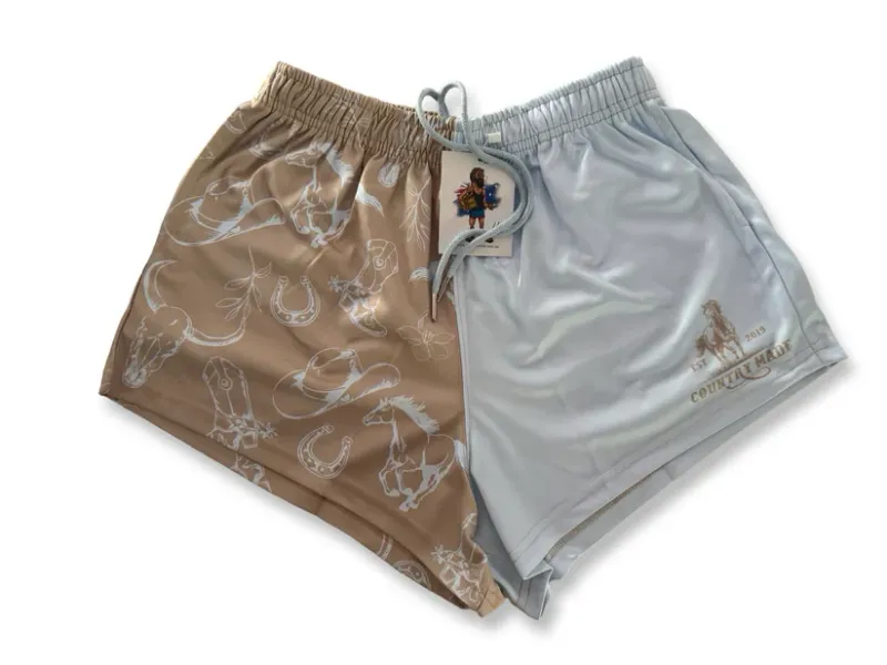 Aussie Footy Shorts Adult Horse Light Blue Footy Short