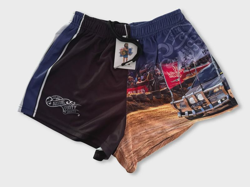 Aussie Footy Shorts Adult Blue Ute Skid Footy Short