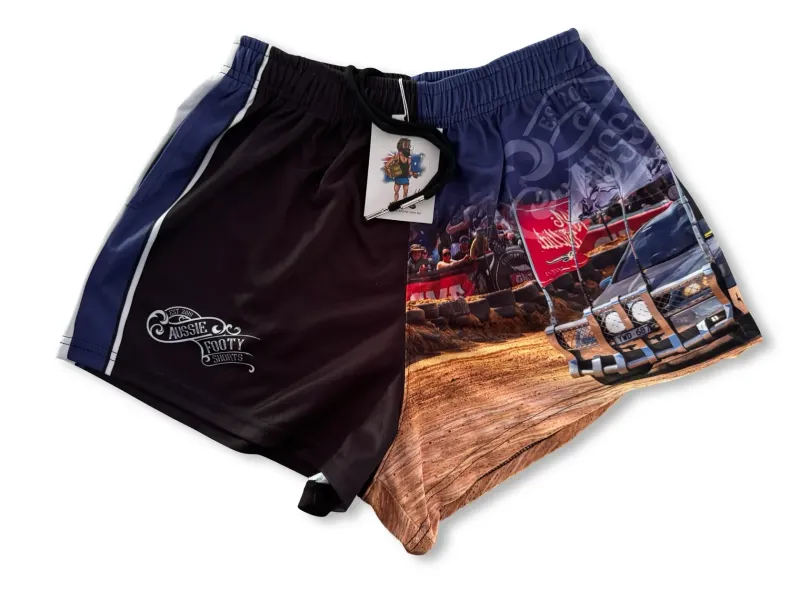 Aussie Footy Shorts Adult Blue Ute Skid Footy Short