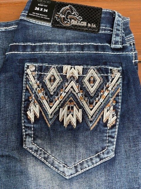 Grace In La Ladies White Aztec Jean, Size: 25