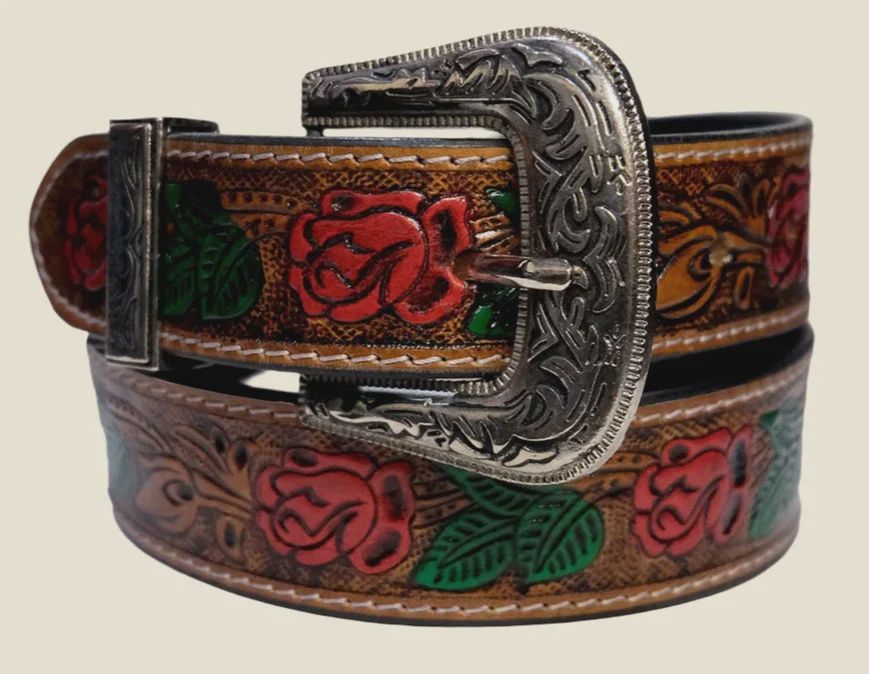 Outback King Blooming Rose Western Belt, Accessory size: 30
