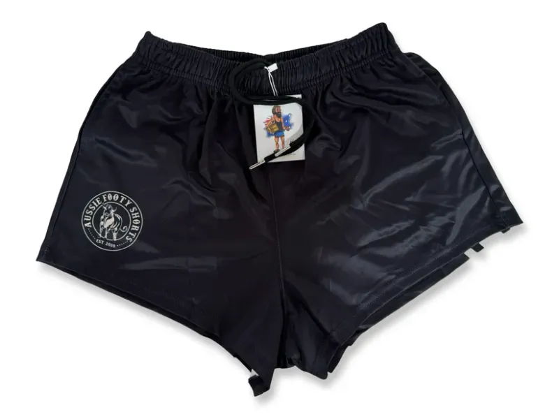 Aussie Footy Shorts Adult Black and Grey Footy Short