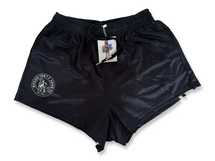 Aussie Footy Shorts Adult Black and Grey Footy Short, Size: XS