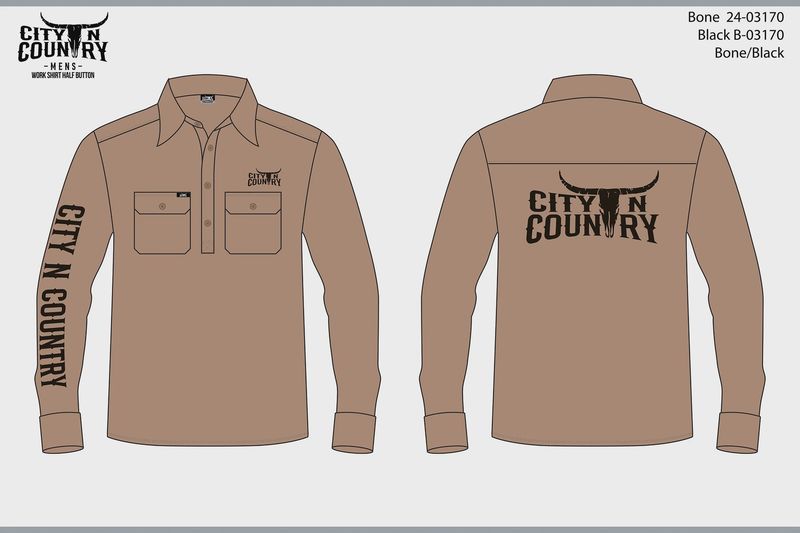 City N Country Mens Embroidered Bone and Black Work Shirt