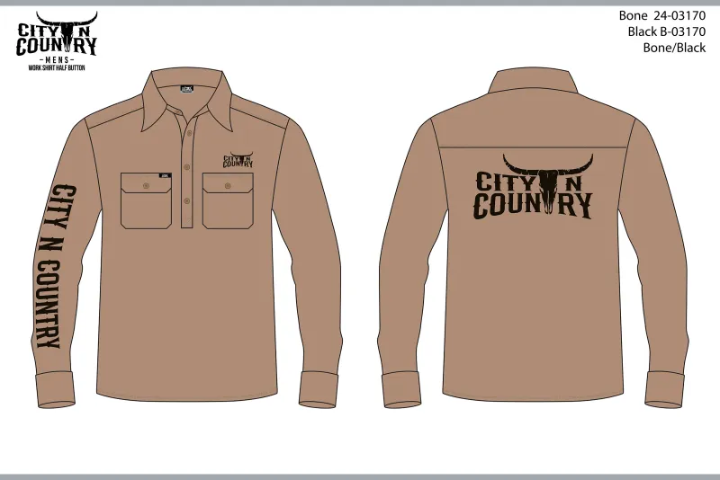 City N Country Mens Embroidered Bone and Black Work Shirt