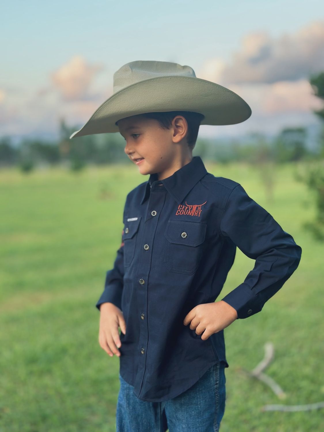 City N Country Kids Embroidered Navy and Clay Work Shirt