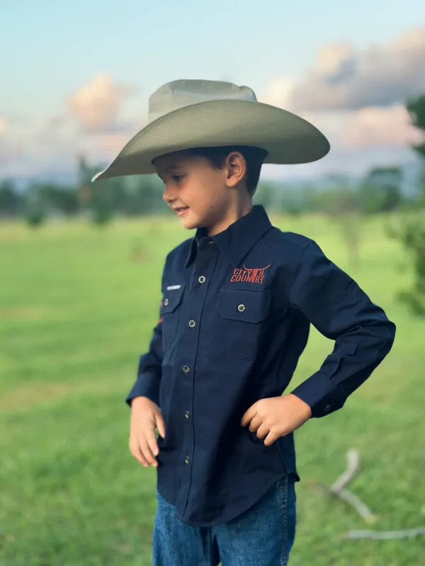 City N Country Kids Embroidered Navy and Clay Work Shirt