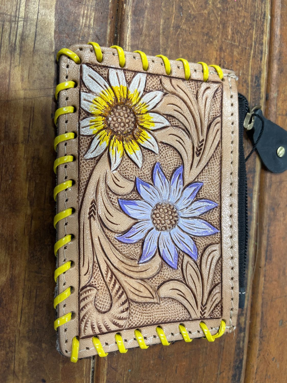 Bushfire Road Tooled Tan Purple Flower Coin Purse