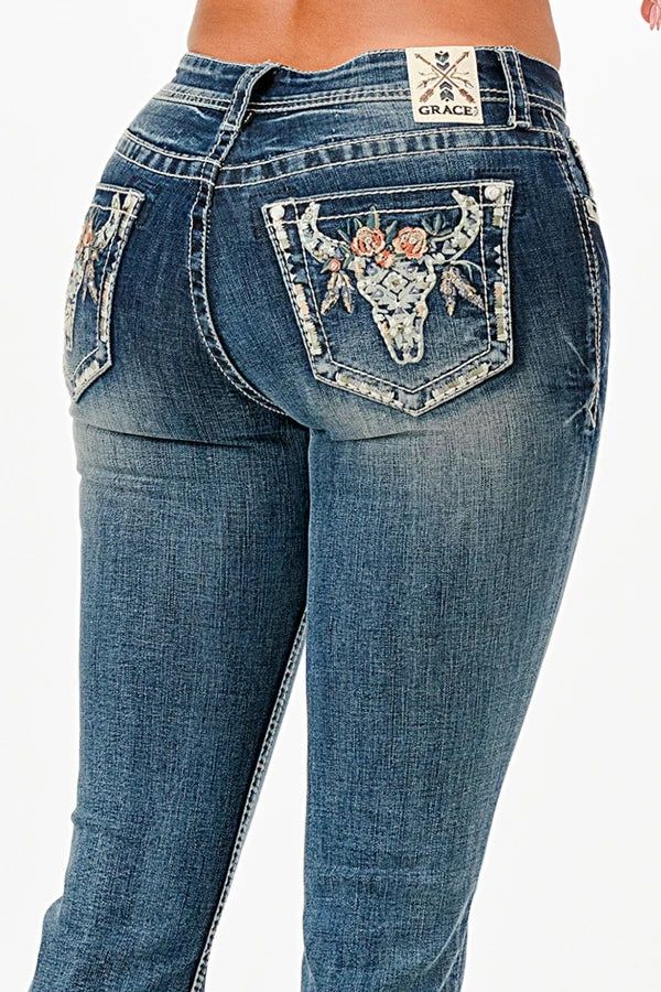Grace In La Ladies Leather Bull Horn Jean, Size: 25