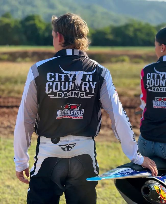 City N Country Adult Racing Long Sleeve Taupe Black and White Jersey