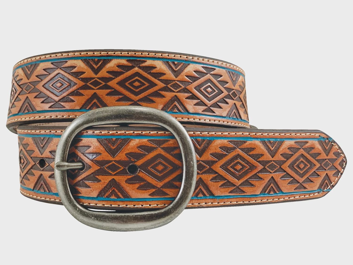 Roper Leather Tan Aztec Embossed Belt, Accessory size: S