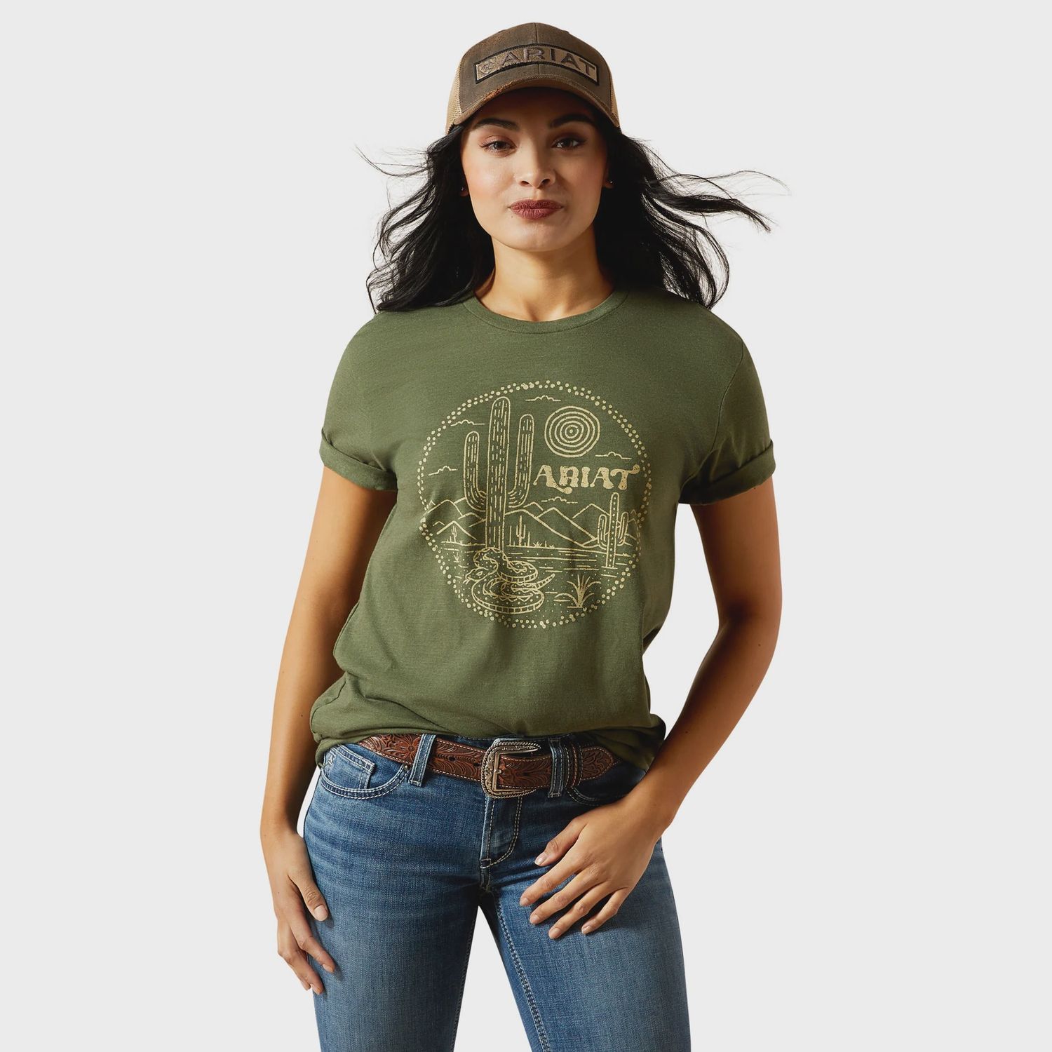 Ariat Ladies Desert Snake T-Shirt, Color: Military Heather, Size: XS