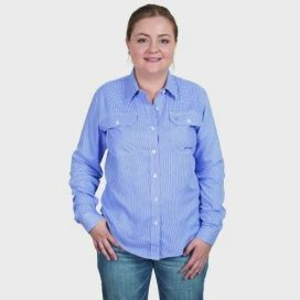 Just Country Ladies Brooke Half Button Long Sleeve Blue Houndstooth Work Shirt