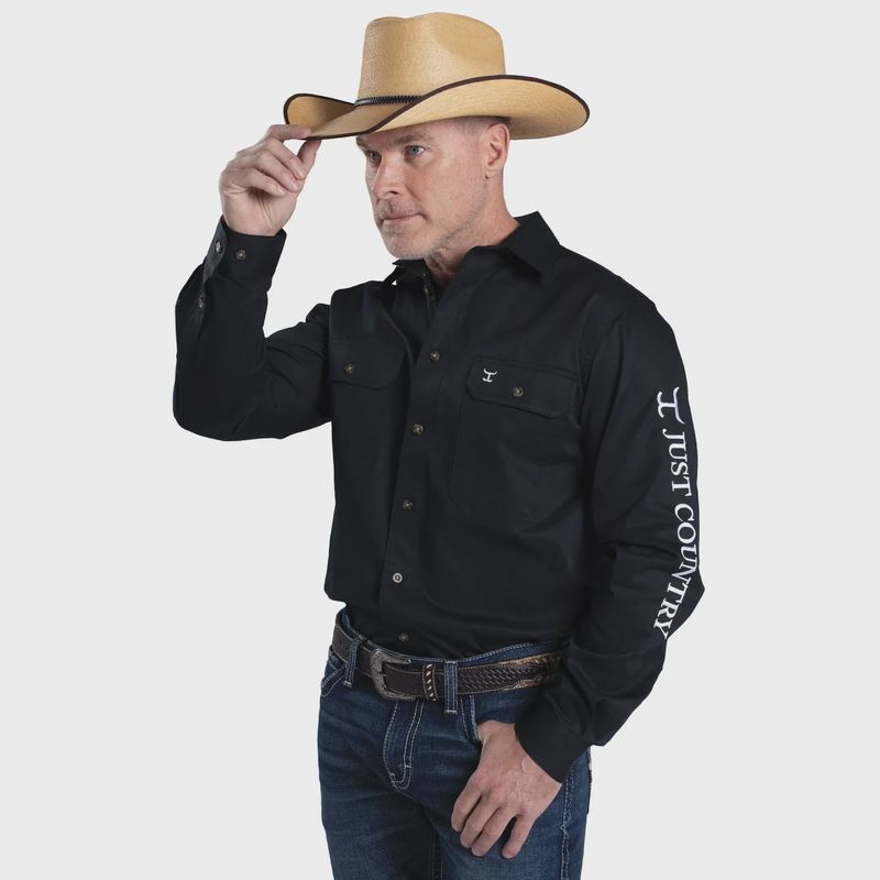 Just Country Mens Evan Embroidered Workshirt - Black/White