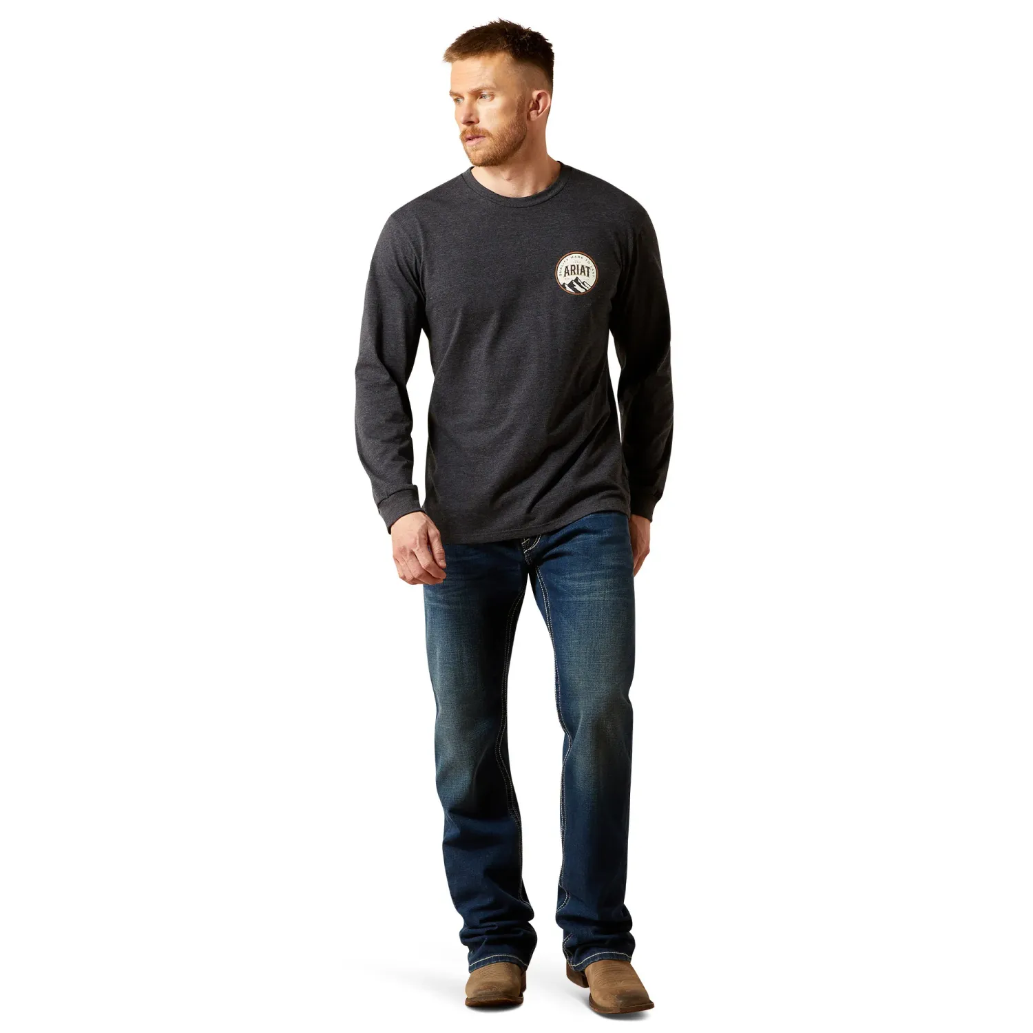 Ariat Mens Circle A Long Sleeve T-Shirt, Color: Charcoal Heather, Size: S