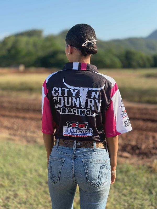 City N Country Adult Racing Short Sleeve Pink Black and White Jersey