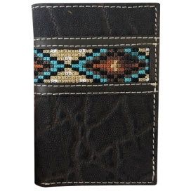 Roper Tri Fold Tooled Leather Aztec Wallet