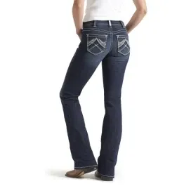 Ariat Ladies Real Mid Rise Boot Cut Stretch Whipstitch Ocean Jean, Size: 24