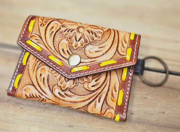 Bushfire Road Tooled Tan Yellow Keyring Purse