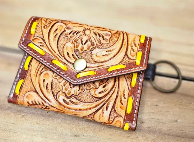Bushfire Road Tooled Tan Yellow Keyring Purse