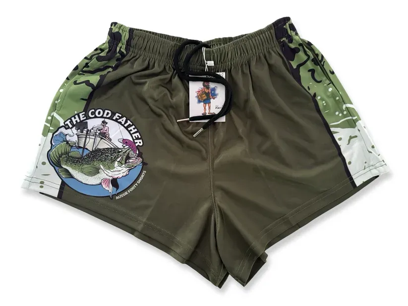Aussie Footy Shorts Adult Cod Father Army Footy Short, Size: XS