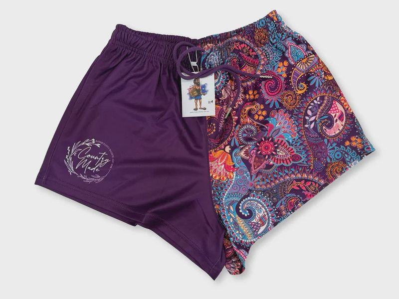 Aussie Footy Shorts Adult Purple Paisley Footy Short
