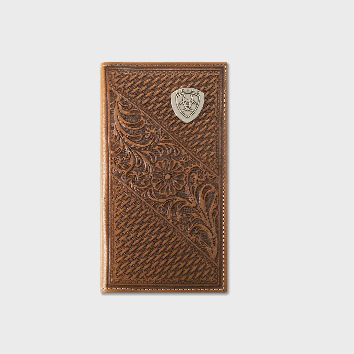 Ariat Rodeo Basket Weave Floral Shield Tan Wallet