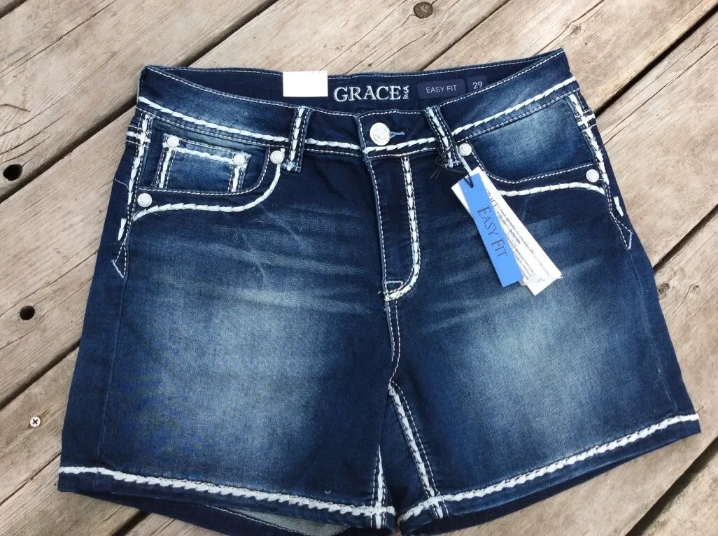 Grace in LA Ladies White Embroidered Short