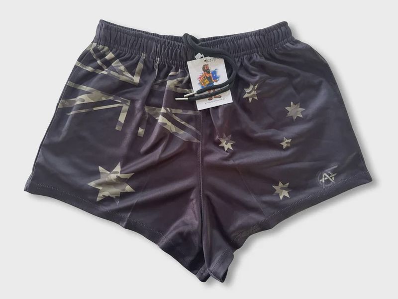 Aussie Footy Shorts Adult Camo Aus Flag Footy Short