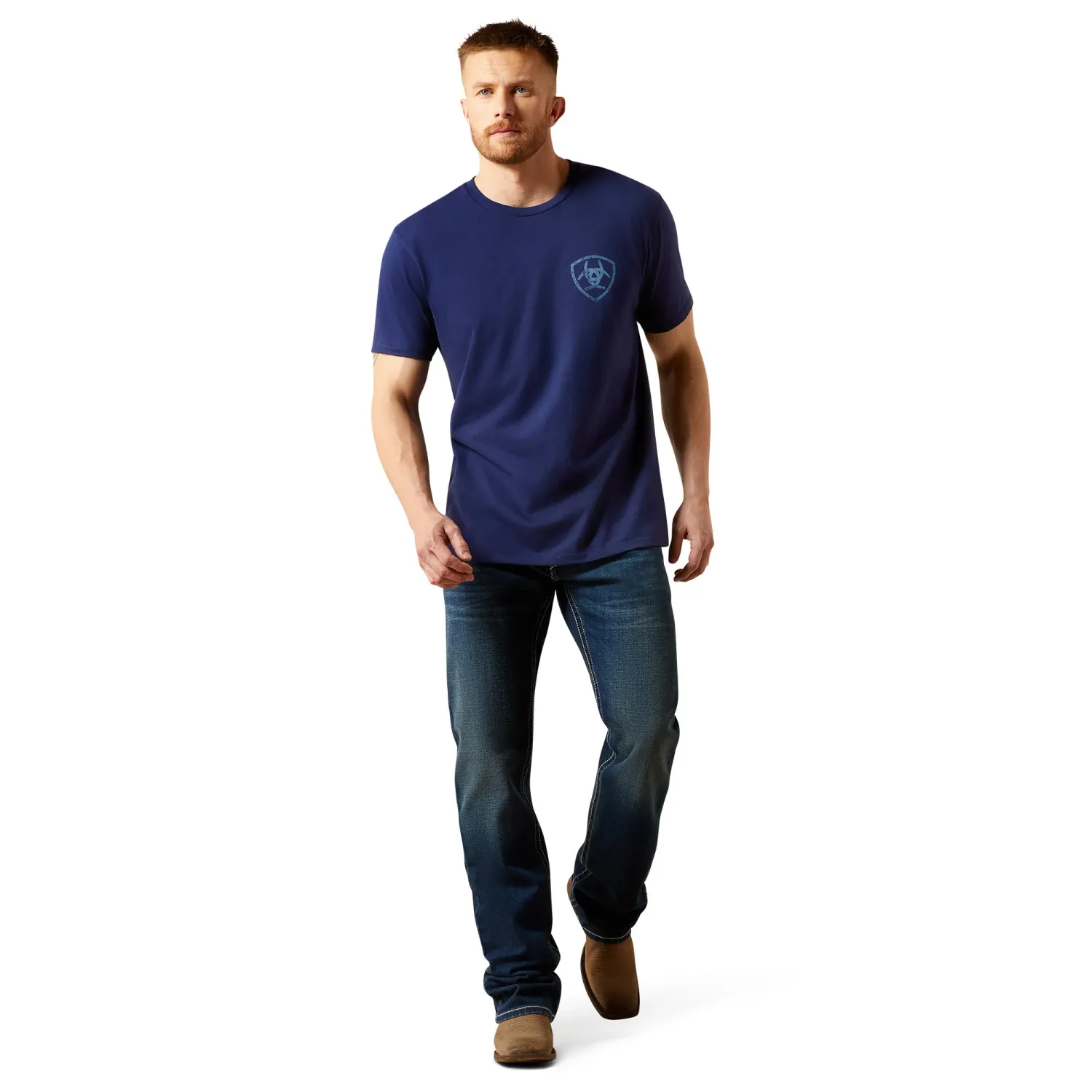 Ariat Mens New Vertical Logo T-Shirt, Color: Medieval Blue, Size: S