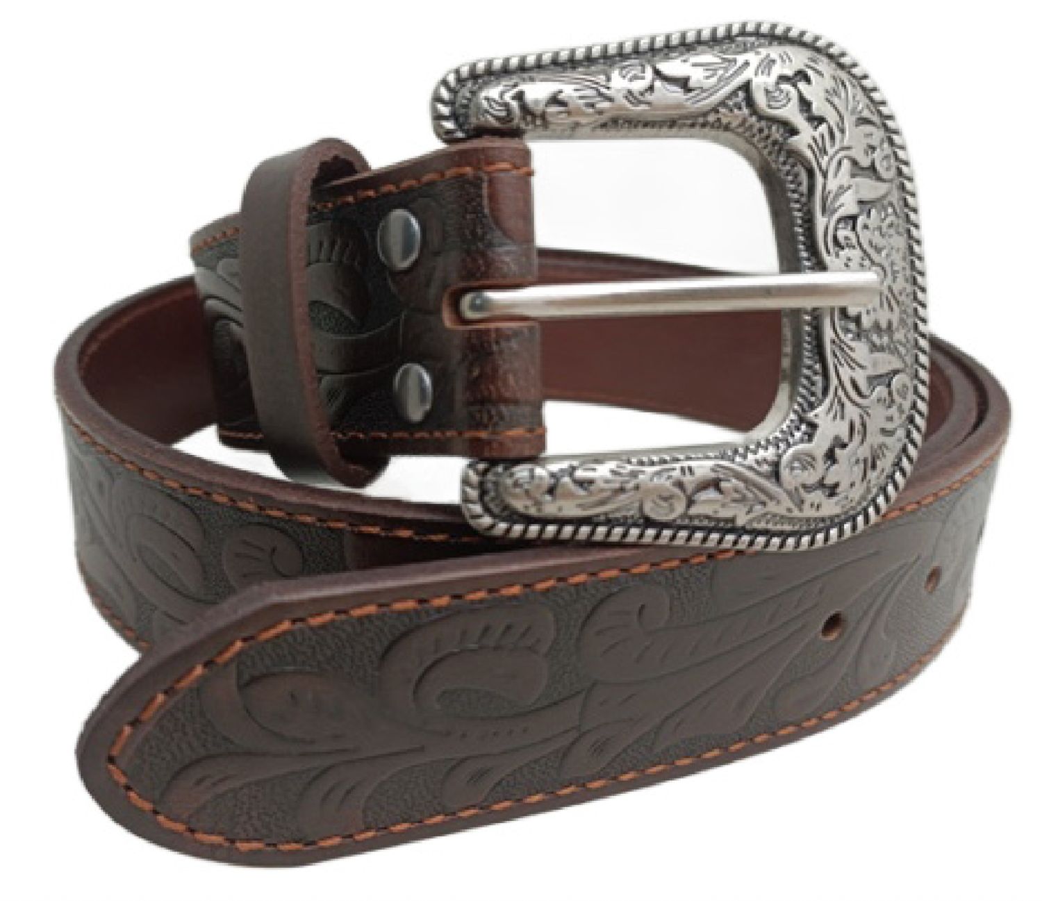 Pilbara Kids Tooled Dark Brown Leather Belt