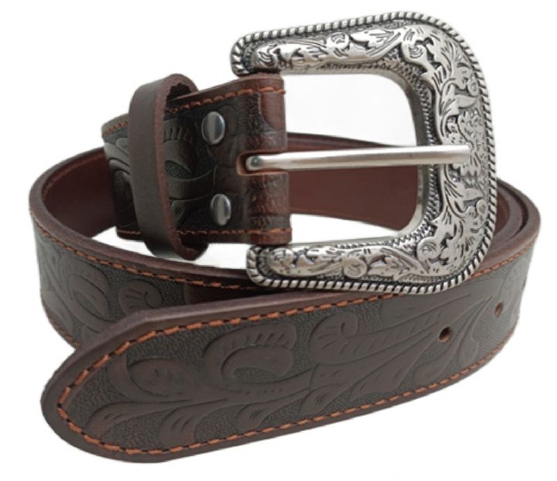 Pilbara Kids Tooled Dark Brown Leather Belt