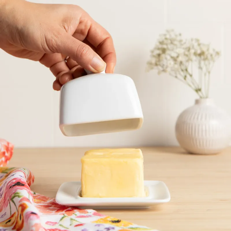 Butter Dish Sq White