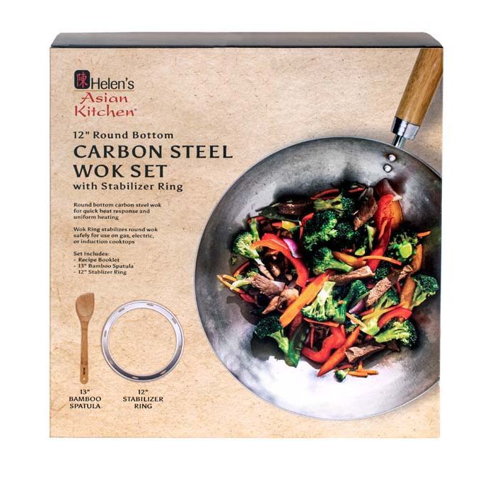Helen's 12" Carbon Steel Wok Set