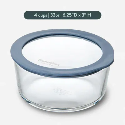 4 Cup Glass Round w/lid