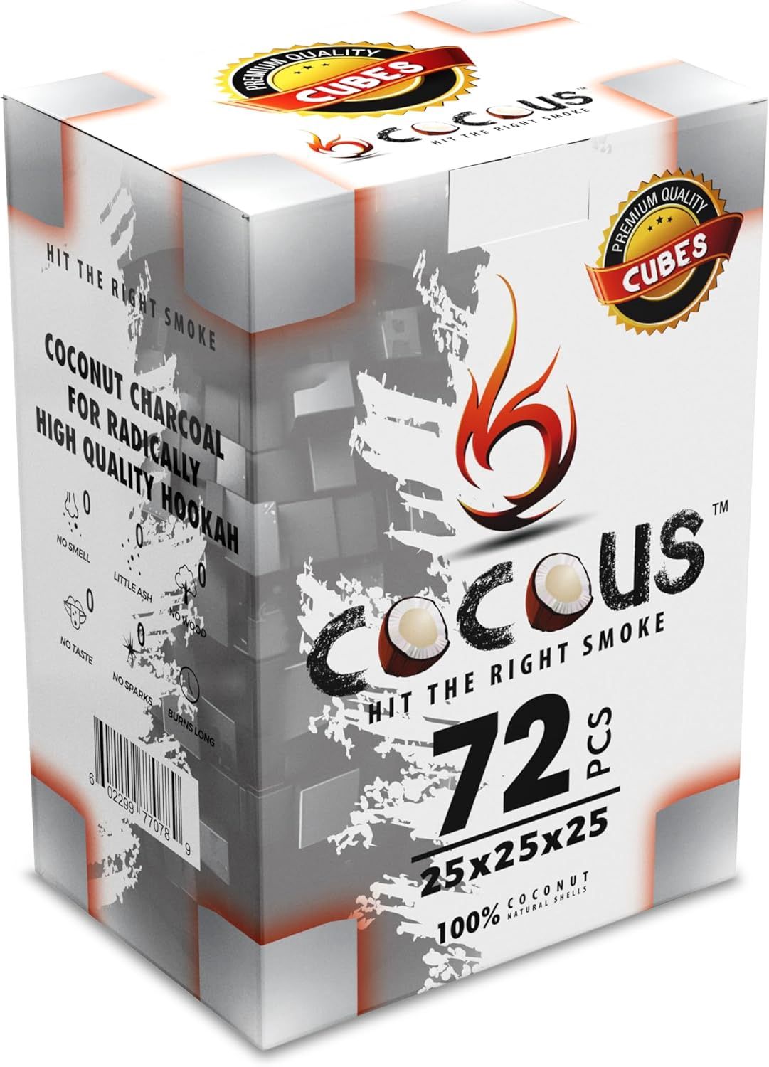 Cocous Natural Coconut Charcoal 72 Coals 25mm Cubes