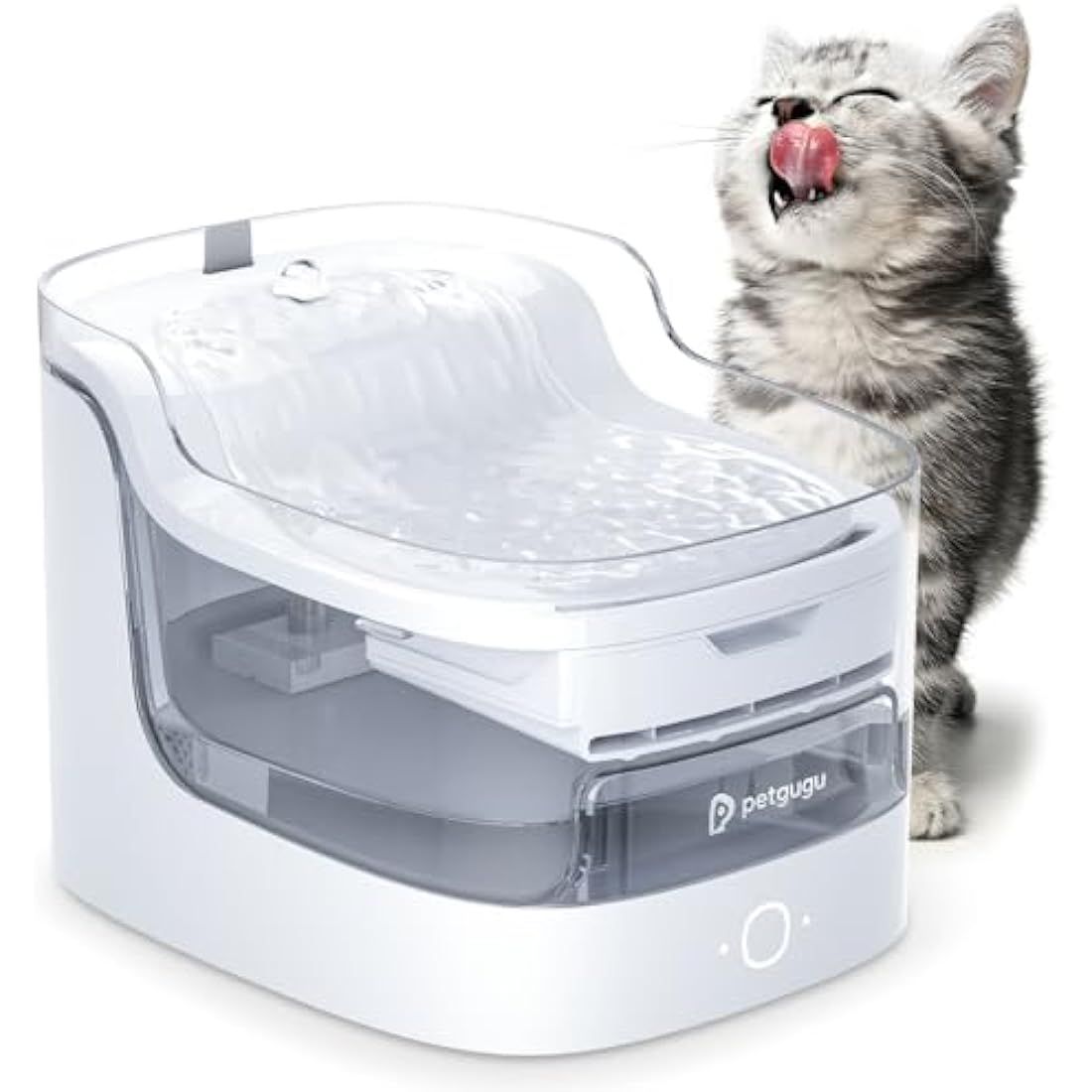 PETGUGU Cat Water Fountain for Drinking, 2L Ultra-Quiet Automatic Pet Water Dispenser for Cats &amp; Dogs, App Controlled with Wireless Pump, 8-Layer Filter, Hygienic Fresh Water, 2.4G WiFi (PF1L)