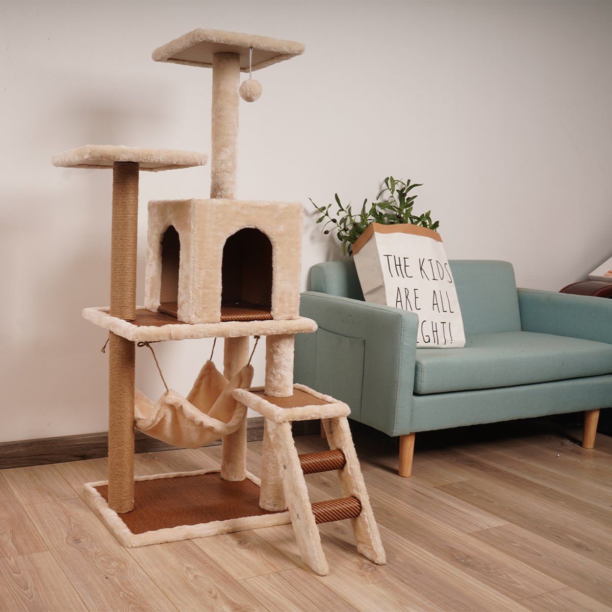 NNEDPE 125cm Cat Tree Scratching Post - Beige