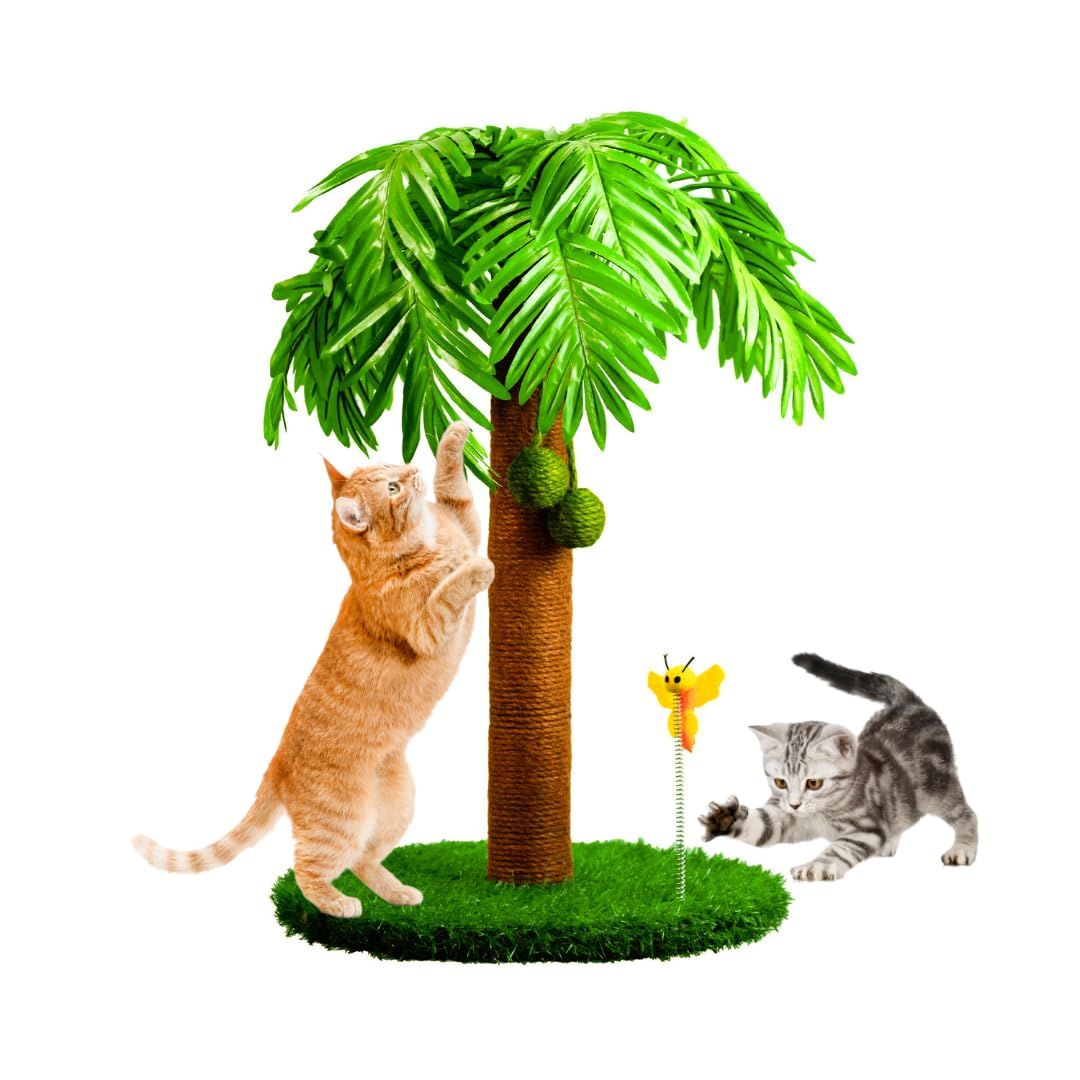 TREKAM Cat Scratching Post - Scratching Post for Cats with Palm Tree Design and Swinging Balls - Scratching Post for Large Cats 78 cm - Cat Scratching