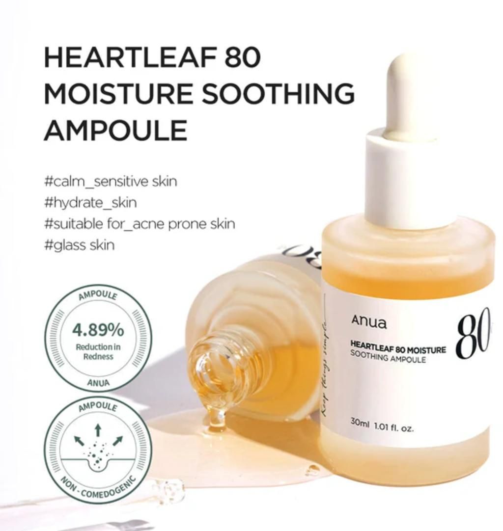 ANUA Heartleaf 80% Soothing Ampoule para acné y rojeces 30ml