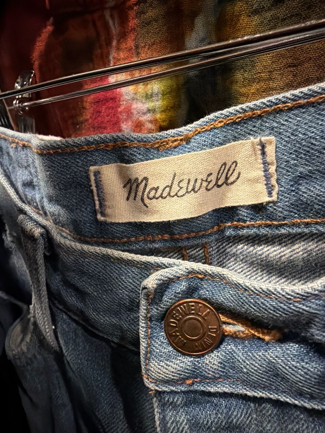 Madewell Women’s Upcycled Jeans With Vintage Quilt Ice Dye Side Panels.  Collaboration With Button &amp; Trixie.  30” Waist And 29” Inseam