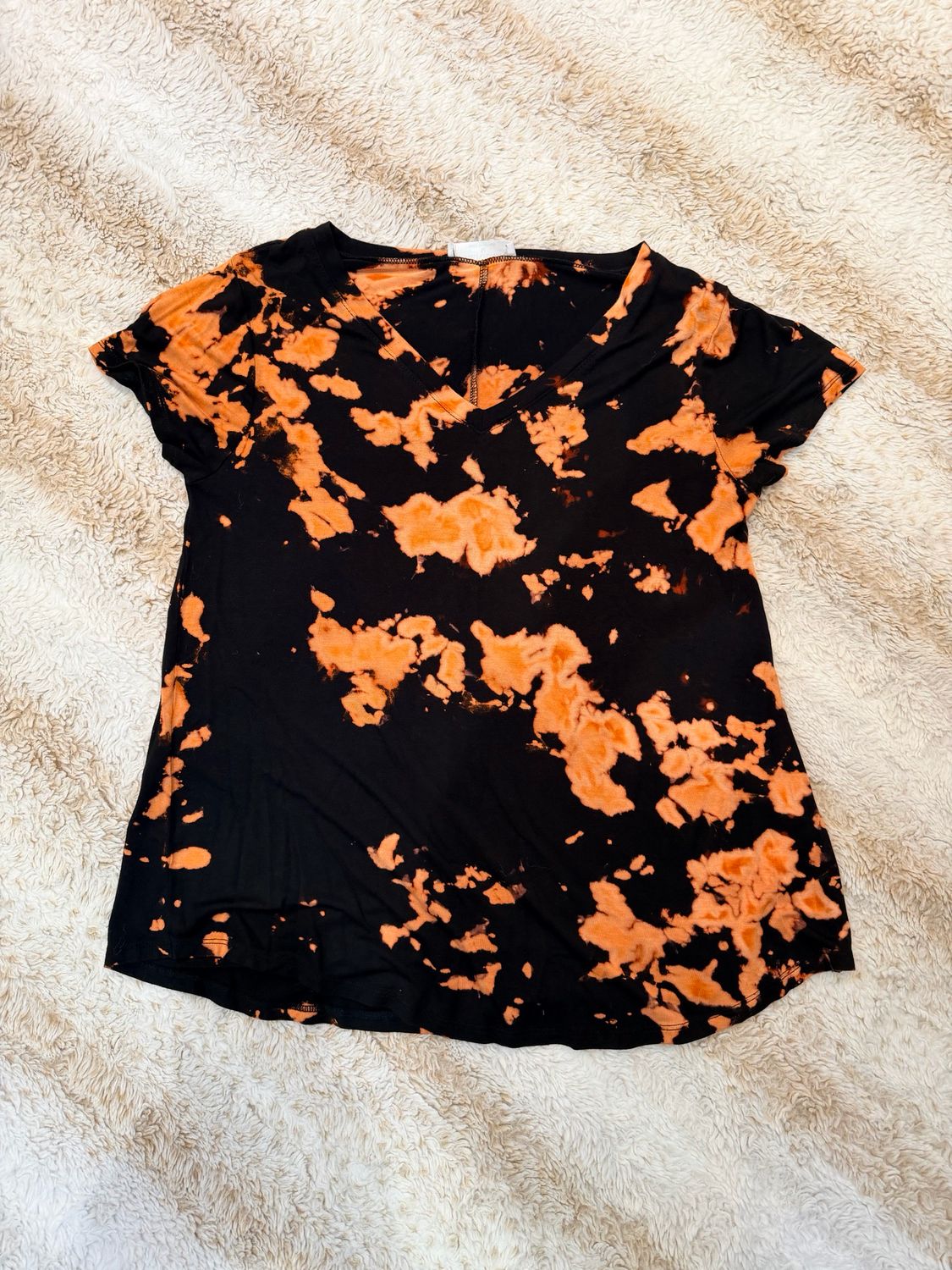 Reverse dye Rayon Short Sleeve V Neck Shirt.  Size large