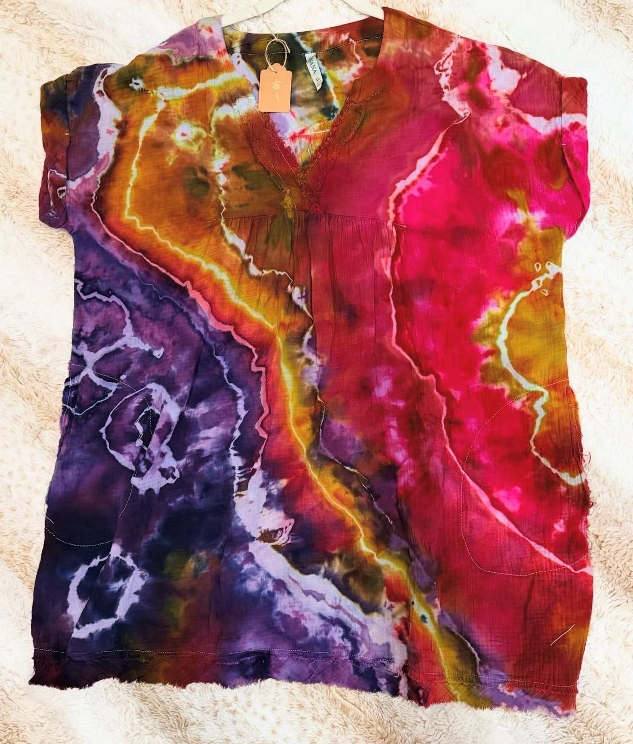 Cotton Gauze V Neck Beach Cover Up.  Comes To The Knees