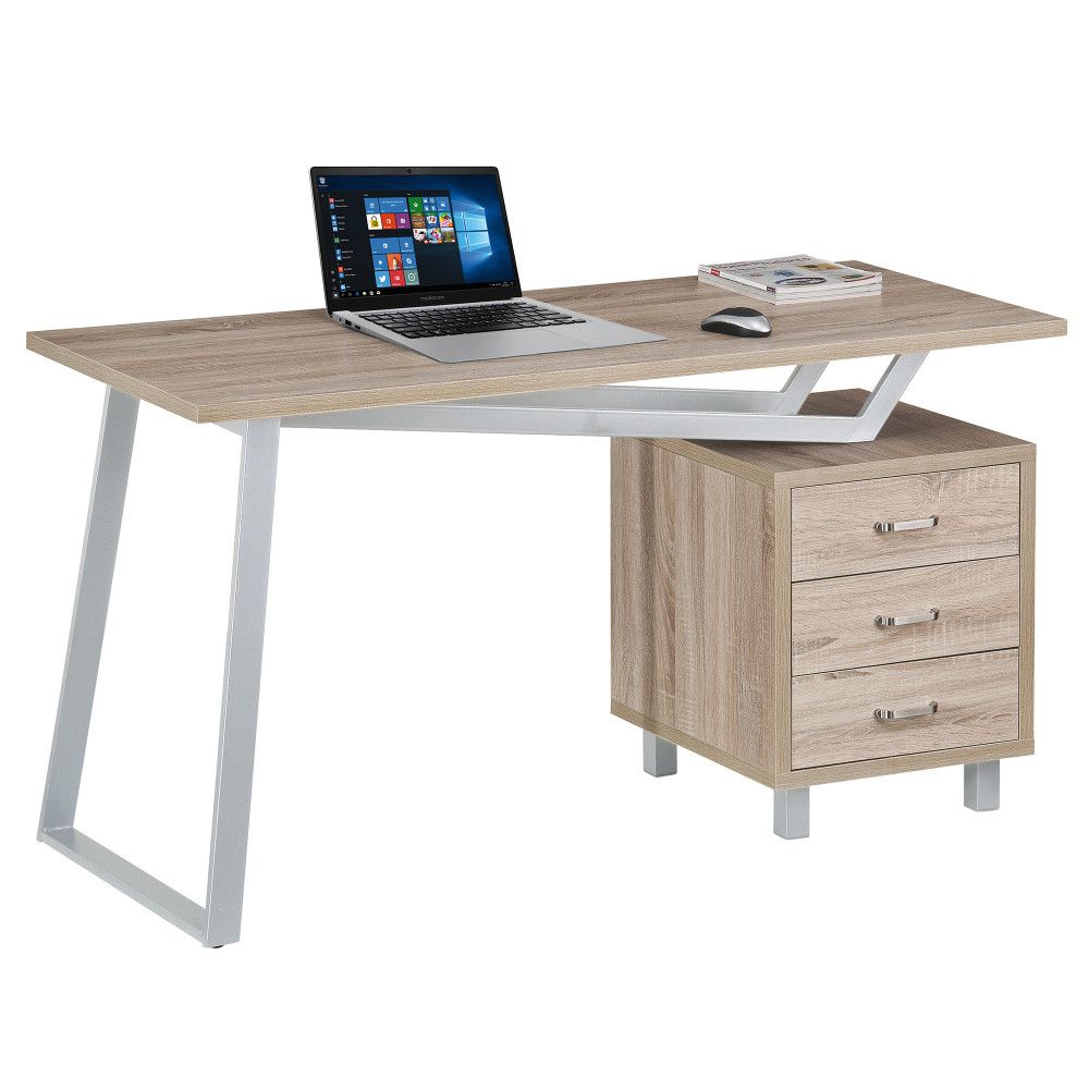 Scrivania per Computer dal Design Moderno con Tre Cassetti Quercia