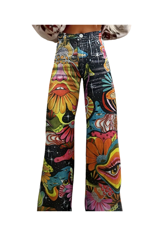Flower Power Trousers – Colorful Women Streetwear Wide-Leg Pants