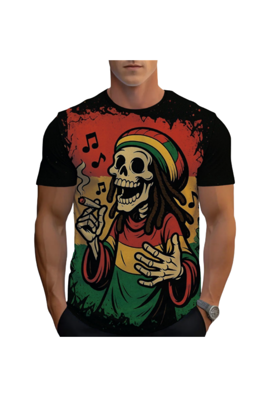 Rasta Skull Music T-Shirt – Reggae Full Print Streetwear Summer Tee