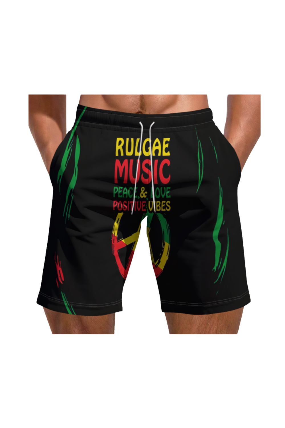 Men’s Reggae Beach Shorts – Peace Love Positive Energy | Summer Vacation Casual Shorts