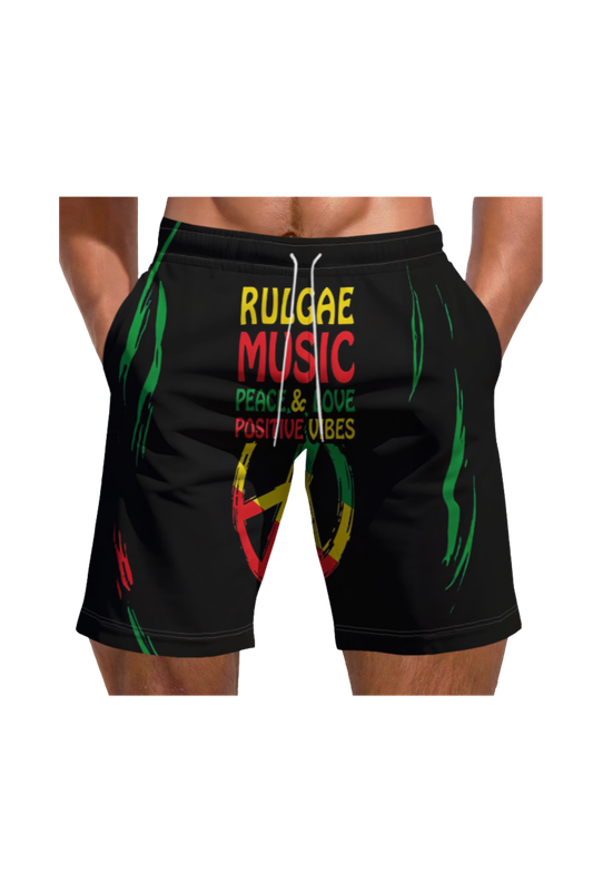 Men’s Reggae Beach Shorts – Peace Love Positive Energy | Summer Vacation Casual Shorts