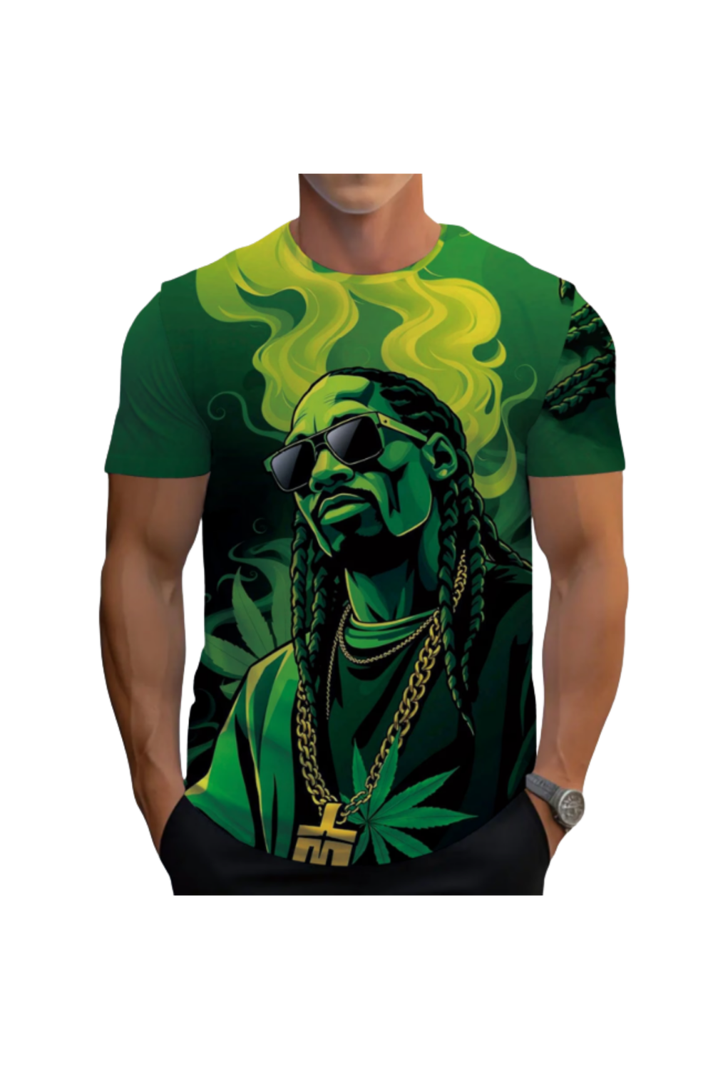 Men’s Green Rap Text Print T-Shirt – Hip-Hop Lyrics Streetwear Summer Tee
